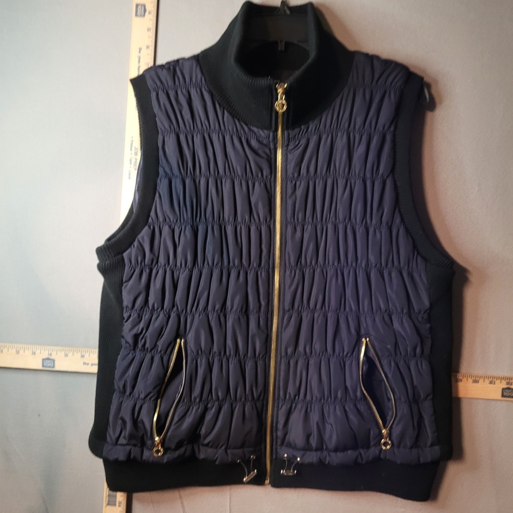 Calvin‎ Klein Performance Womens 2X Navy Blue Ruched Quilted Vest Zip Smartphone